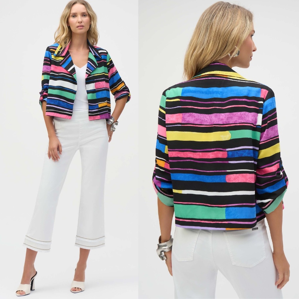 Joseph Ribkoff Multicolor Striped Cropped Blazer